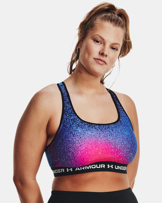 Women's Armour® Mid Crossback Printed Sports Bra, Blue, pdpMainDesktop image number 4